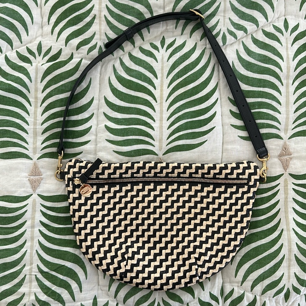 Clare V Grande Fanny Black & Cream Woven Zig Zag